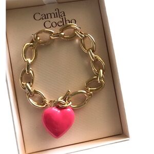 Camila Coelho Puffy Heart Charm Gold Chain Bracelet